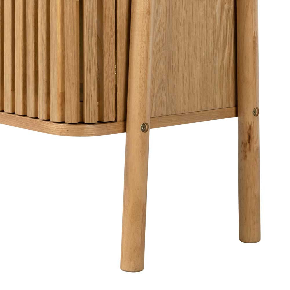 Close-up of the legs of wooden bookshelf on a white background