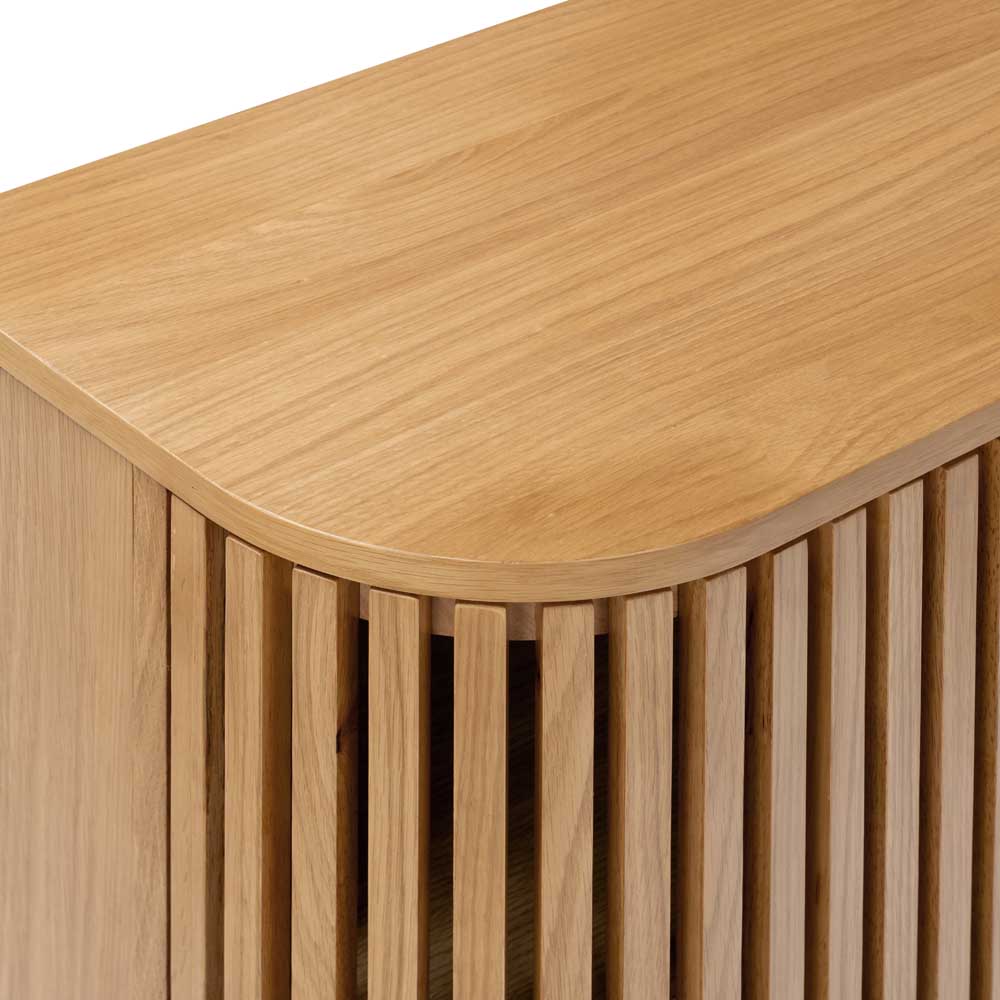 Wooden freestanding cupboard with slatted design