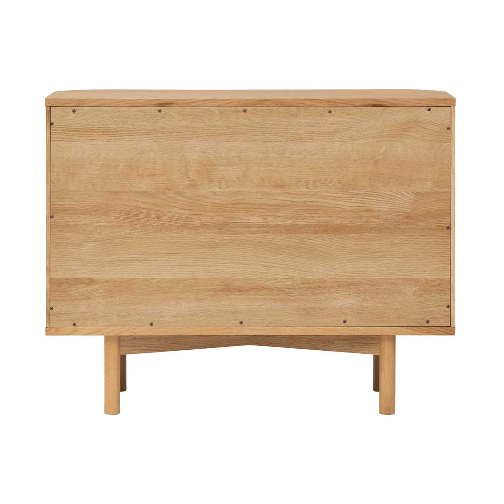 View from the back - wooden sideboard on x shaped legs.