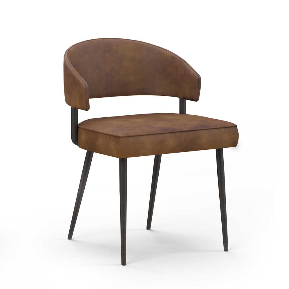 Brown upholstered chair with metal legs on a white background