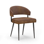 Brown upholstered chair with metal legs on a white background