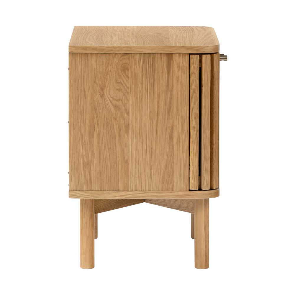 Wooden side table with a cabinet on a white background