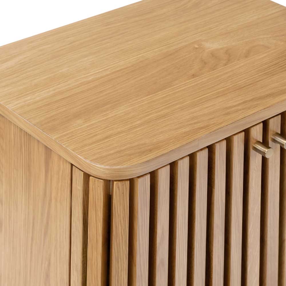 Wooden sideboard with slatted design and curved top
