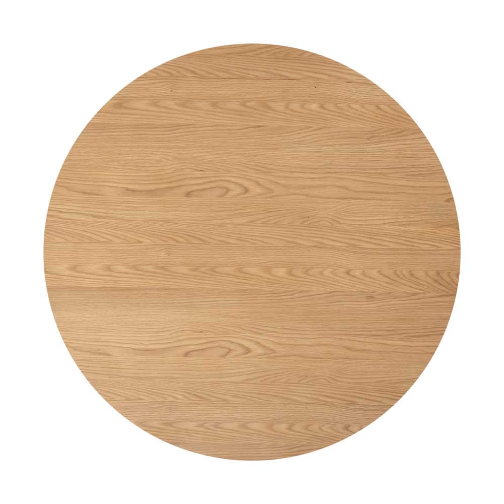 Round wooden table top on a white background
