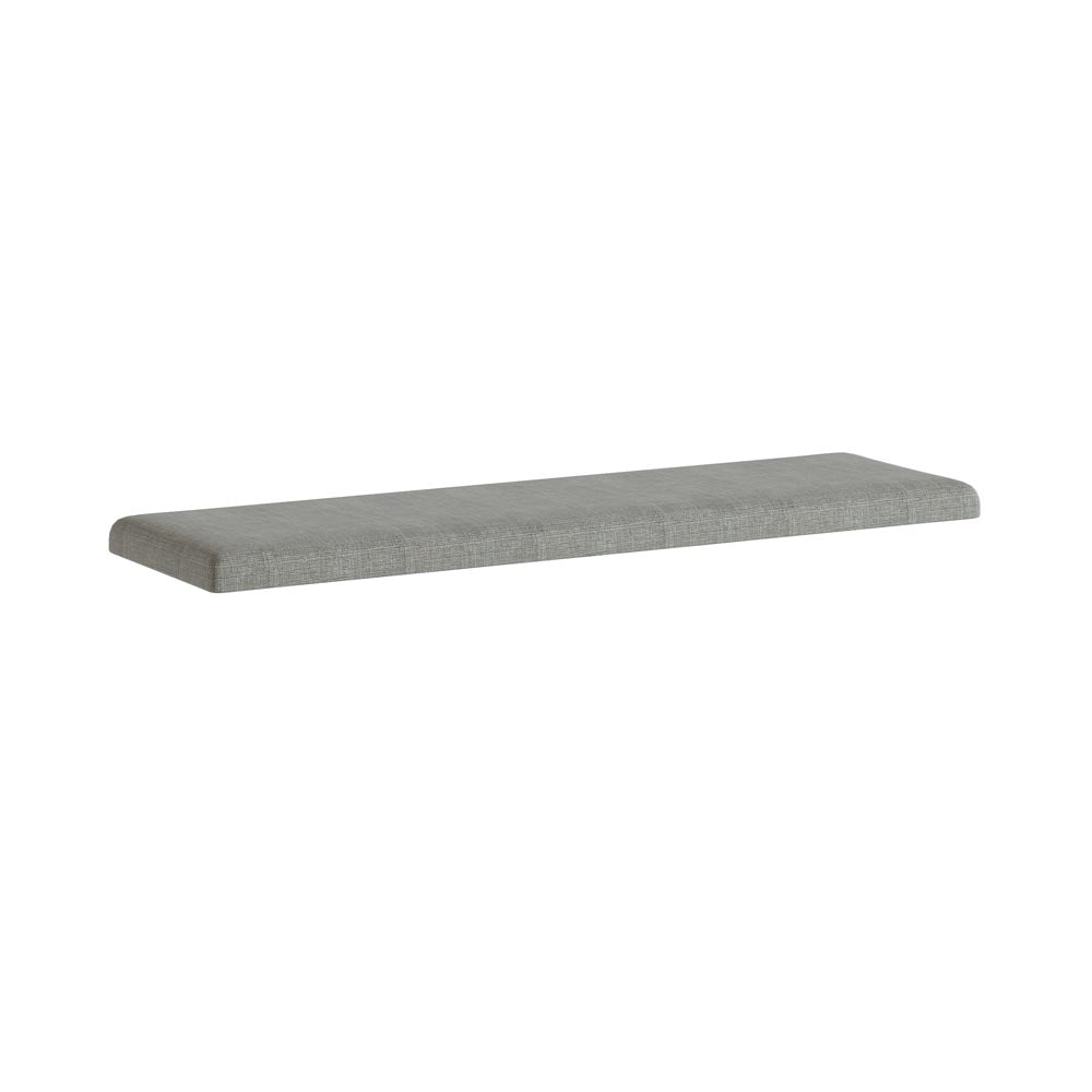Rectangular grey bench cushion on a white background