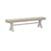 Oak bench, painted grey with a light coloured cushion