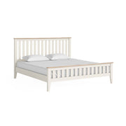 Oak painted slatted super king 6ft bedframe, white, with white pillow and matress.