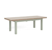 Rectangular oak dining table. Oak top. Sage painted legs and frame.
