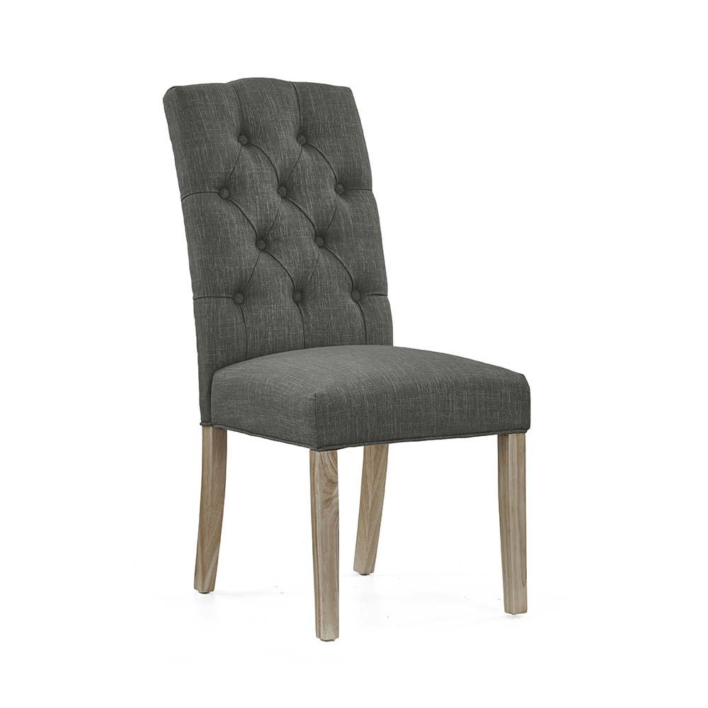Button back fabric upholstered chair - charcoal grey