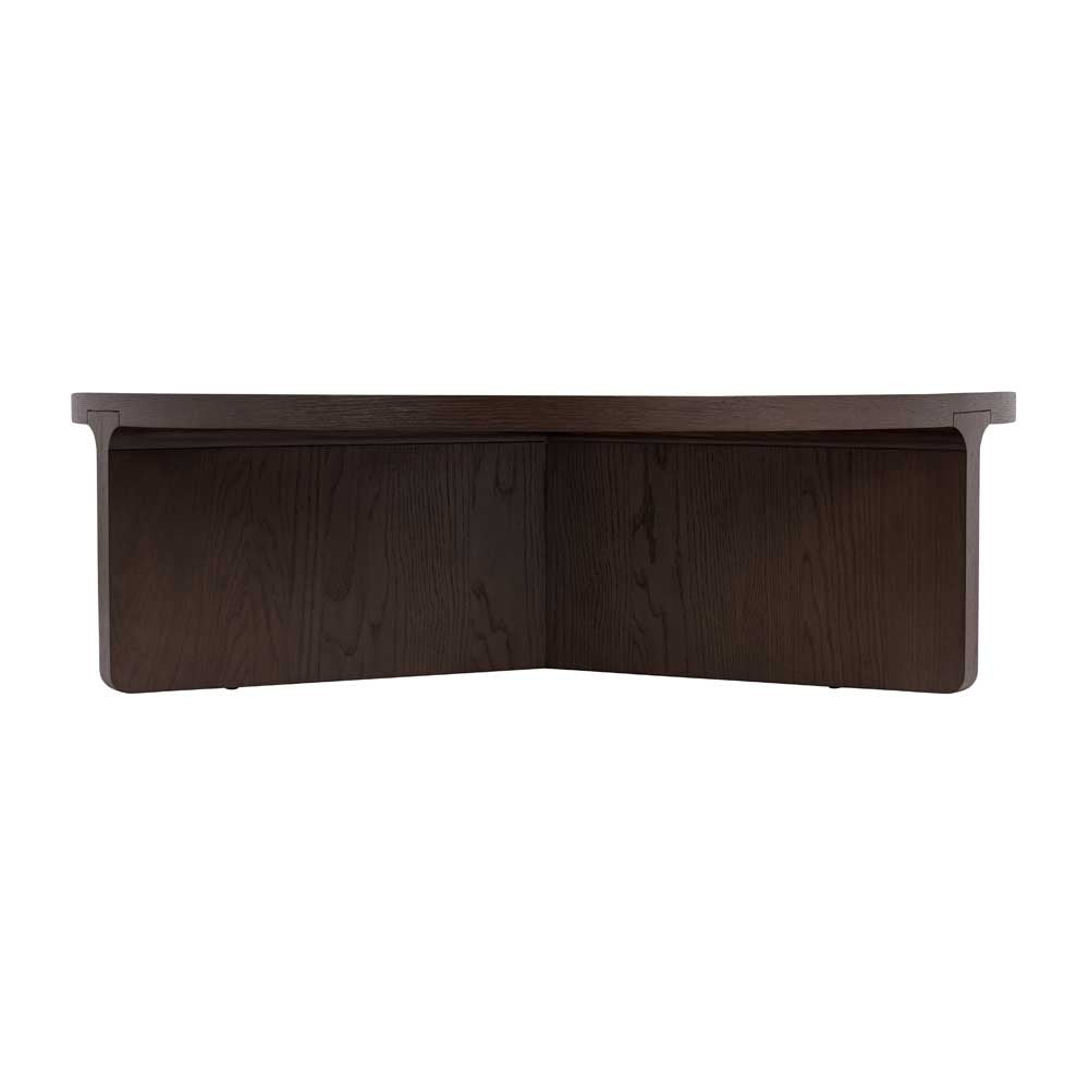 A dark brown wooden coffee table on a plain white background.