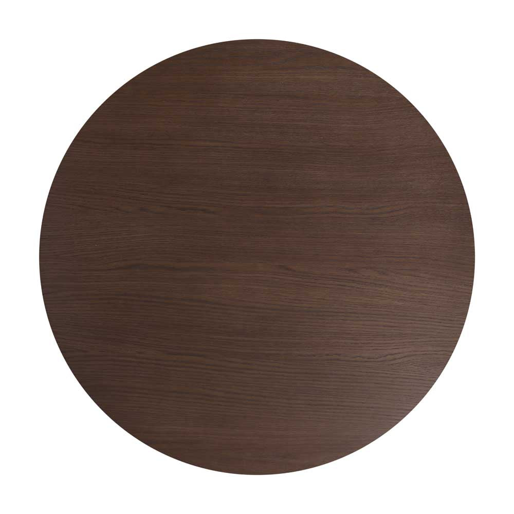 A round wooden table top with a dark brown wood grain finish, shown from a top-down perspective on a solid white background.