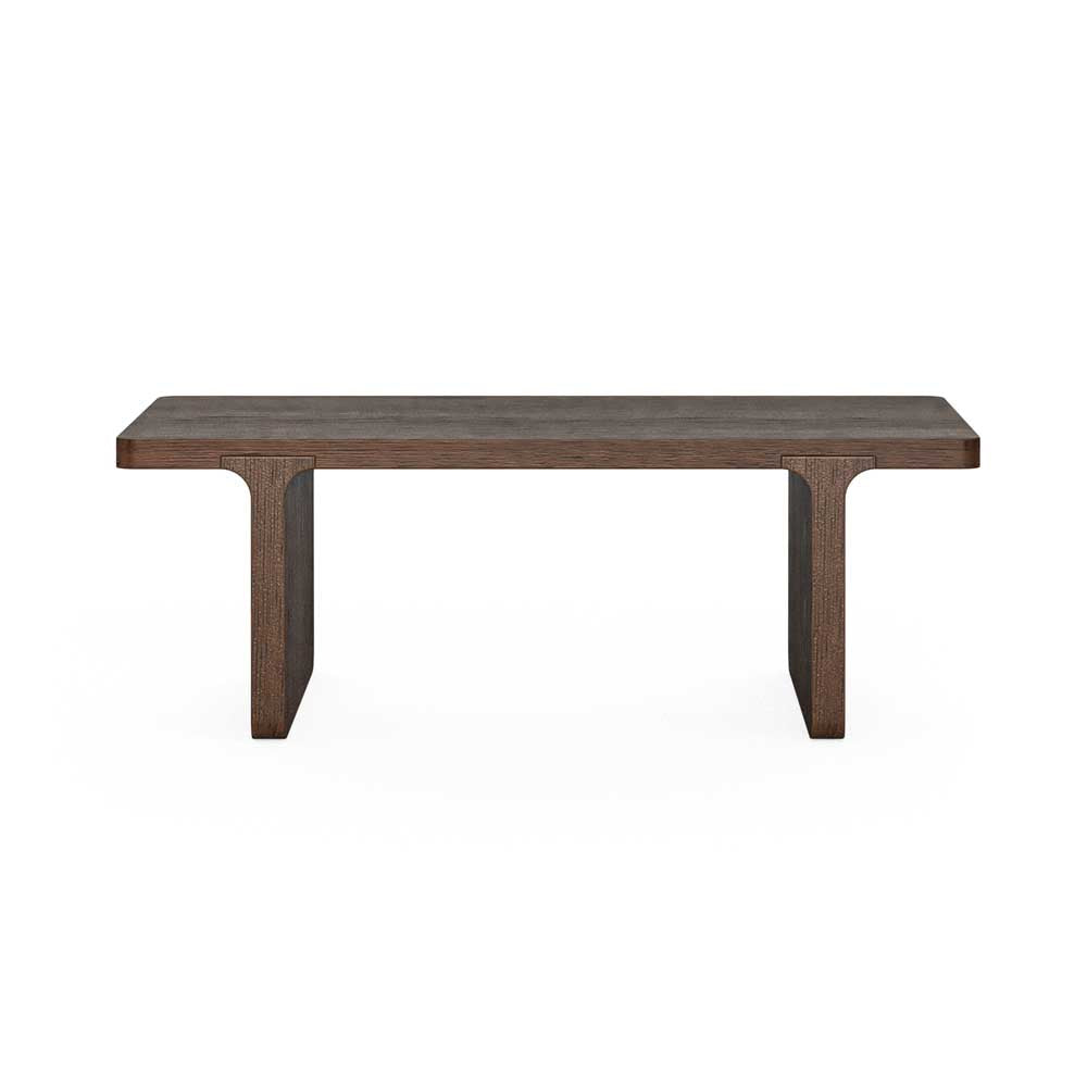 A modern dark brown wooden coffee table with tapered legs, shown against a plain white background.