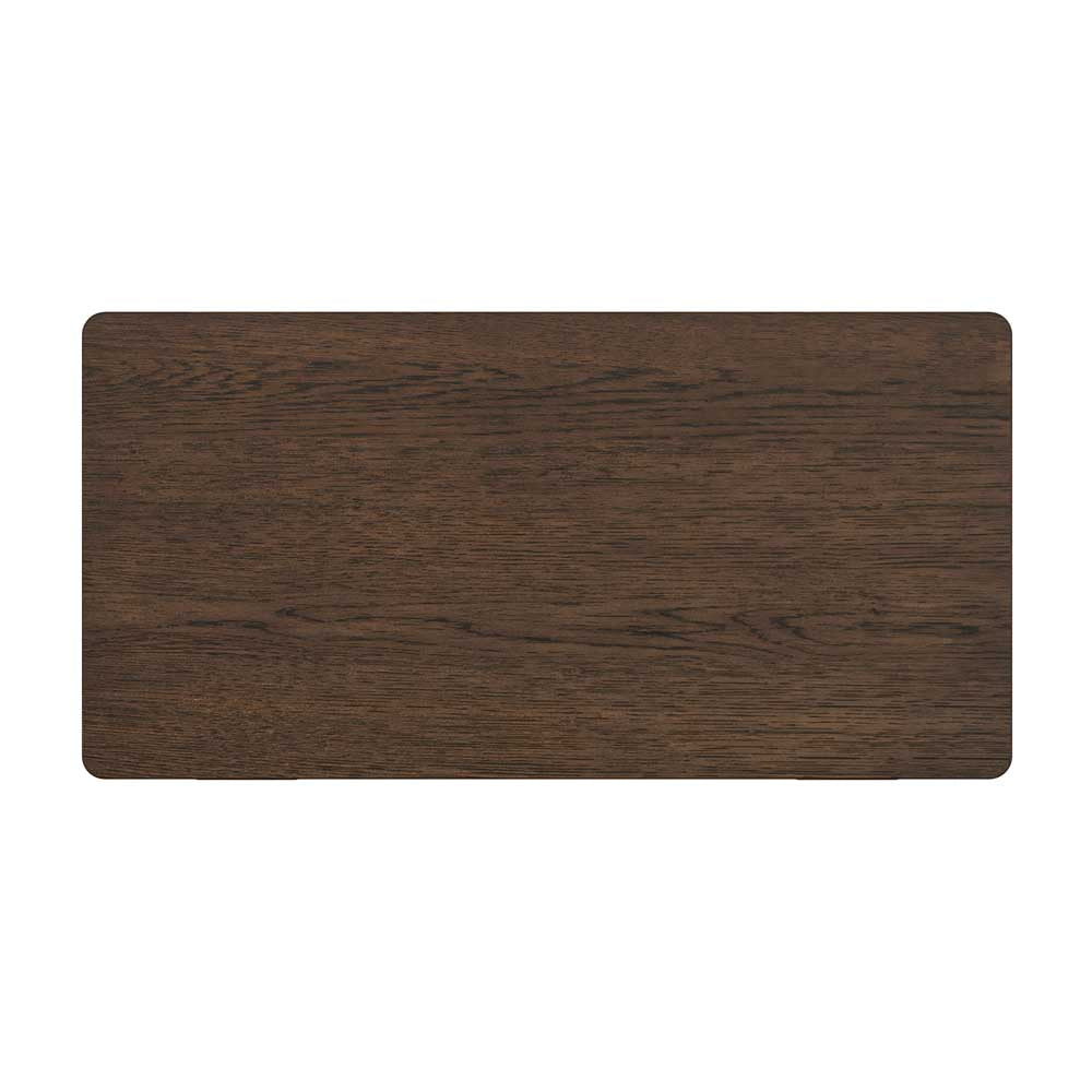 A rectangular dark brown coffee table top with rounded corners, shown flat against a solid white background.