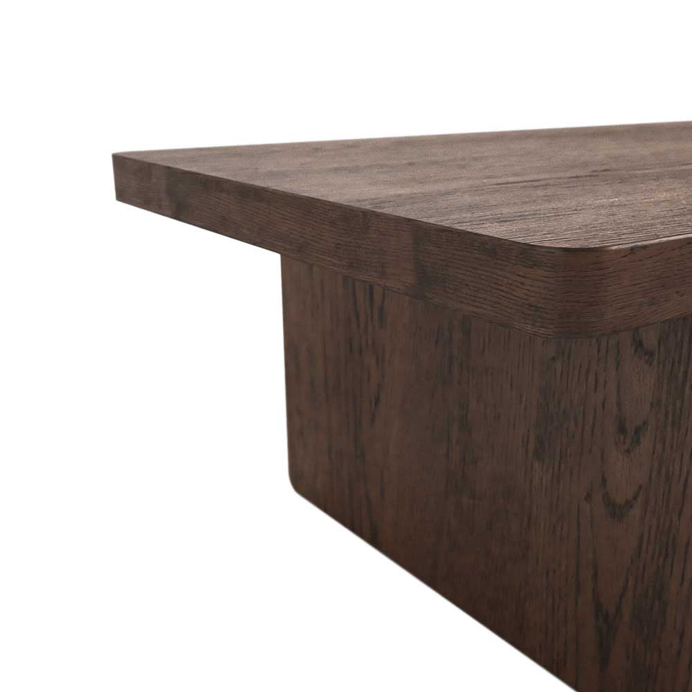 Wooden coffee table with a dark brown finish on a white background