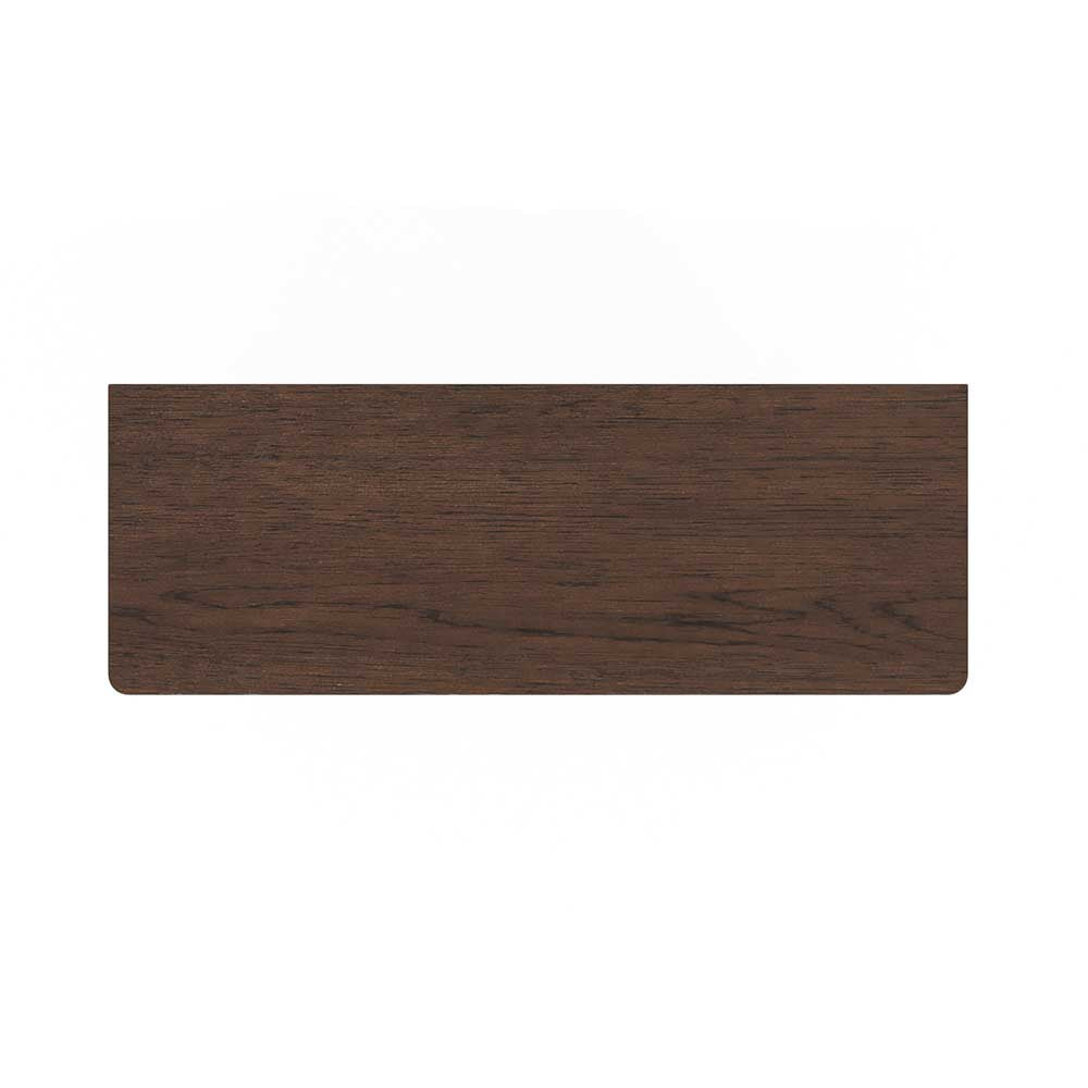 A rectangular dark brown wood grain sample with rounded corners, centered on a plain white background.