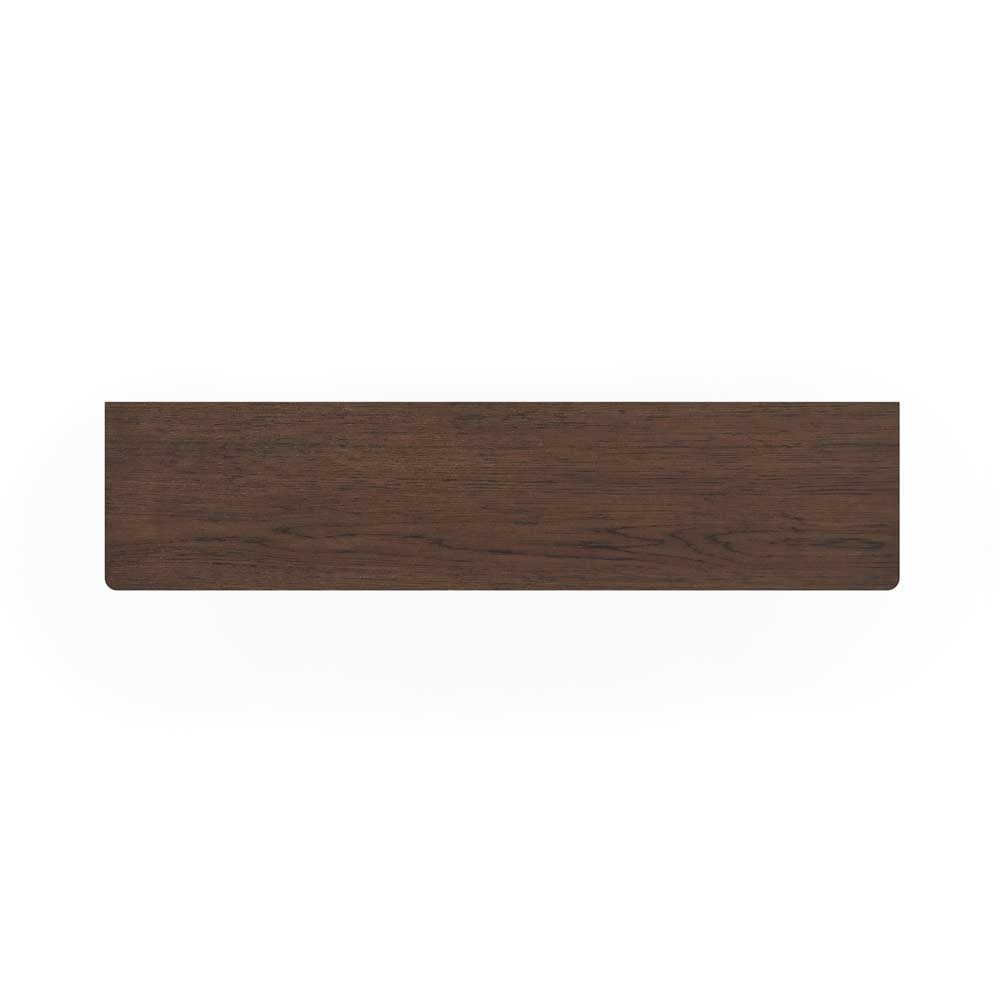 A rectangular dark brown wood grain sample with rounded corners, centered on a plain white background.