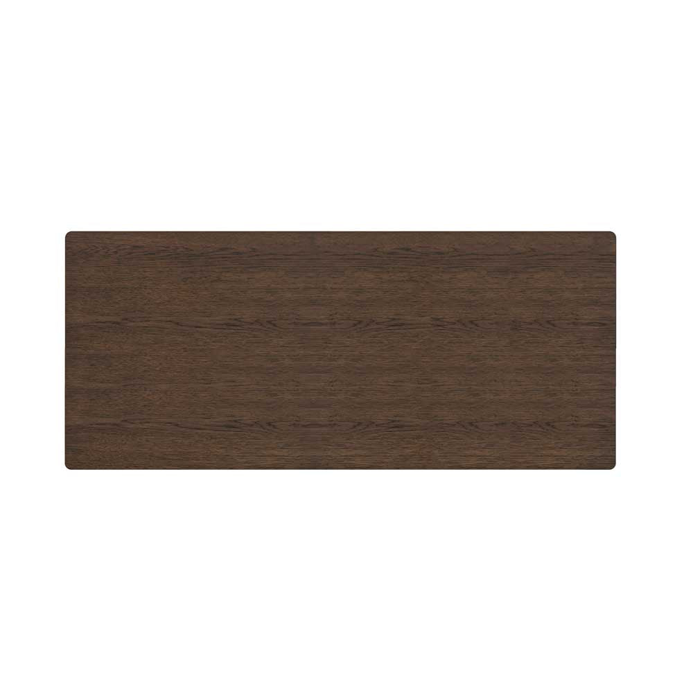 A rectangular dark brown wood grain tabletop with rounded corners, centered on a plain white background.