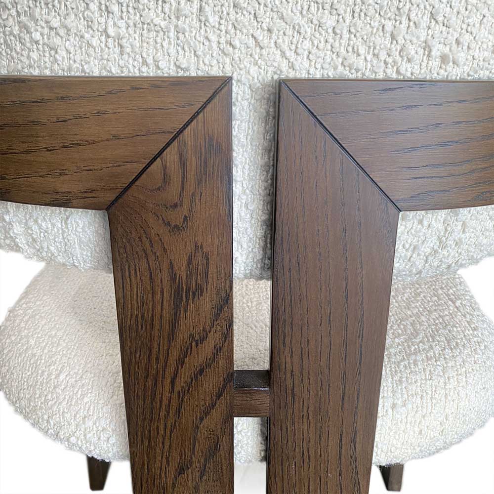 close up view of backest of wooden dining chair