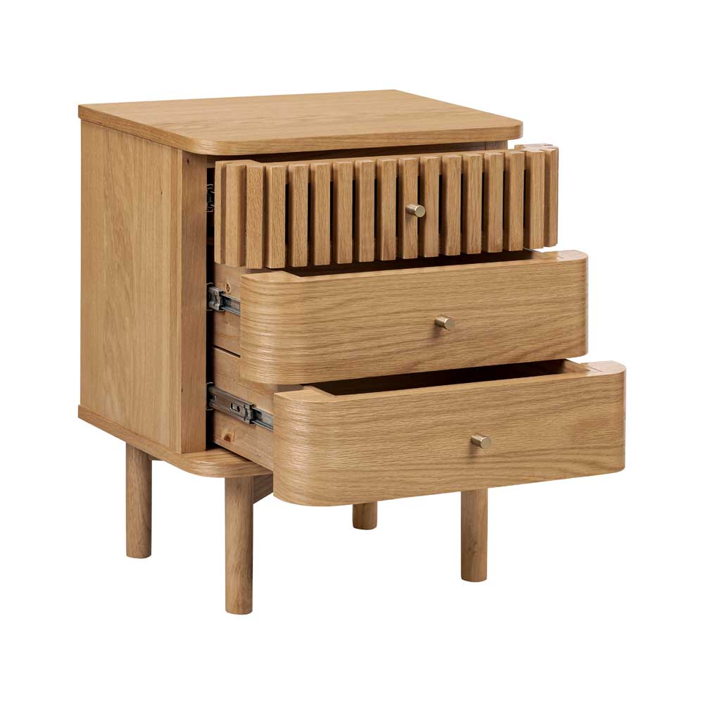 Wooden dresser with three drawers on a white background