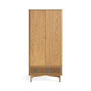 Wooden wardrobe with slatted lower section on a white background