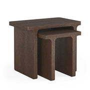 Nest of two rectangular oak sandblasted tables. 