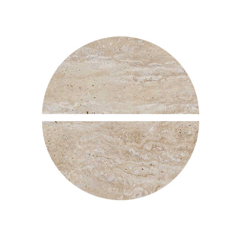 Two circular stone slabs with a natural beige and cream travertine texture, on a white background.