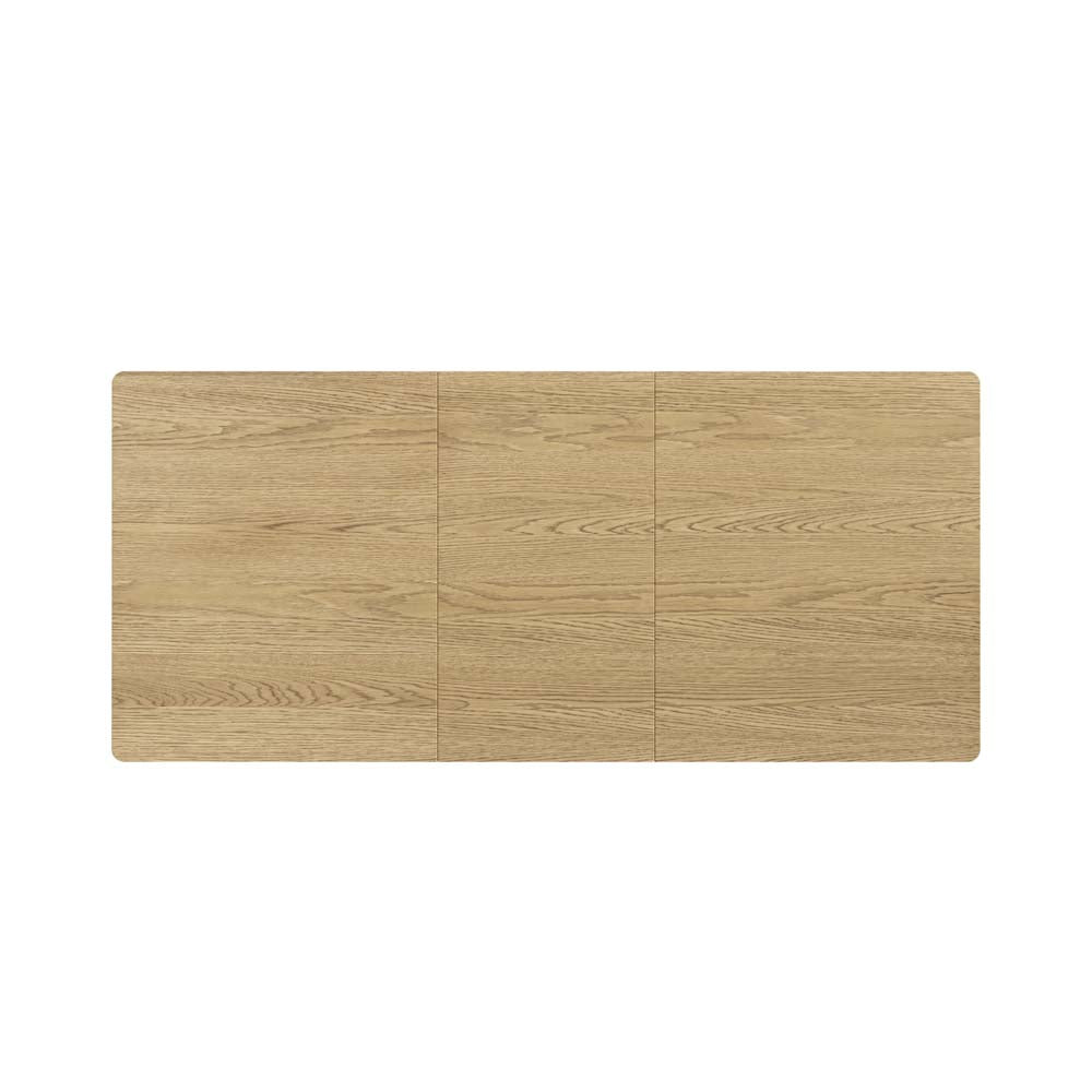 Wooden extending dining table top with a natural light oak finish on a white background