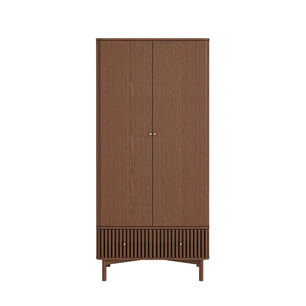 Wooden wardrobe with two doors on a white background