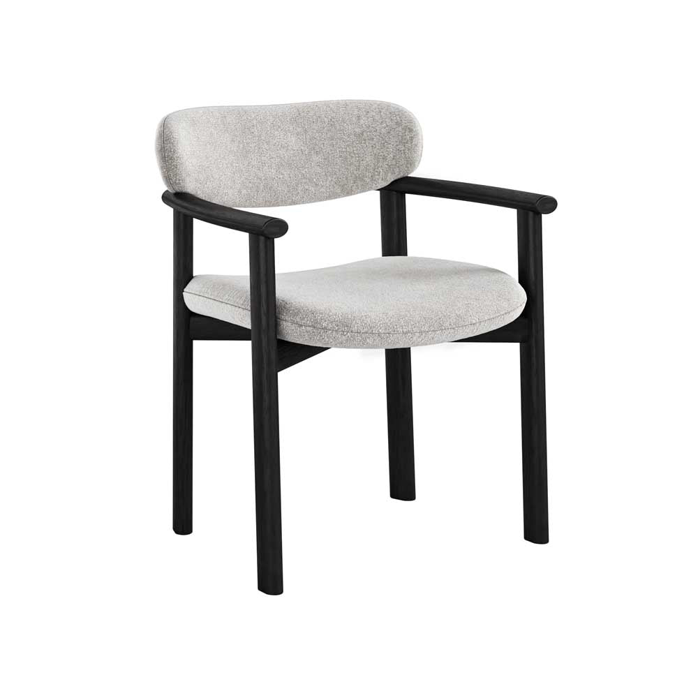 Chair with gray cushioned seat and backrest on a white background