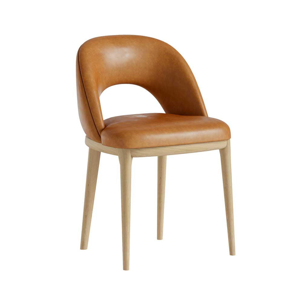 Brown leather chair with wooden legs on a white background