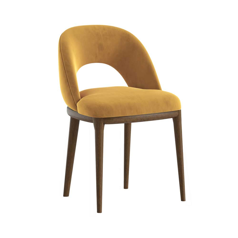 Yellow chair with wooden legs on a white background