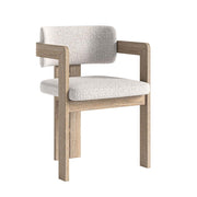 Chair with wooden frame and white cushion on a white background