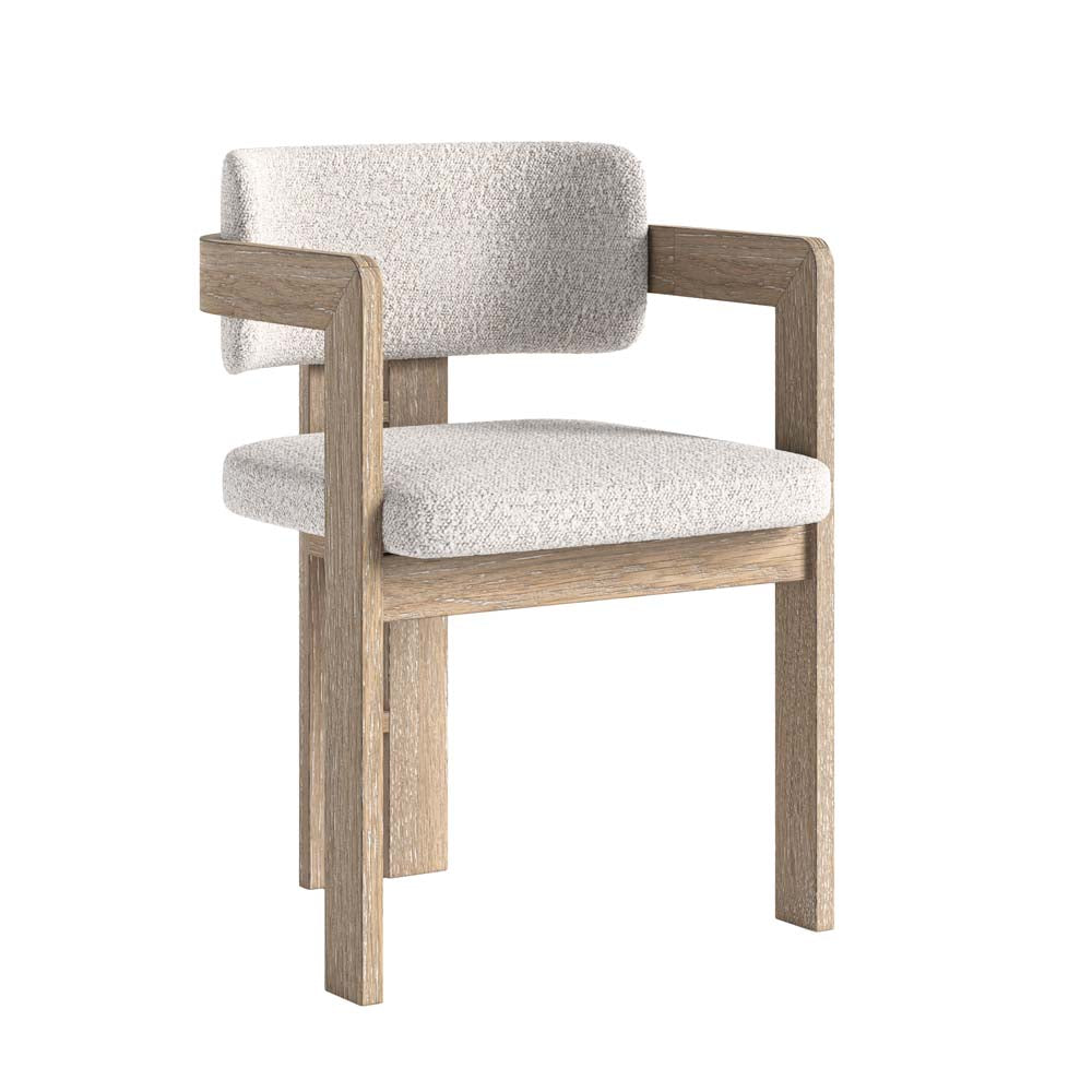 Chair with wooden frame and white cushion on a white background
