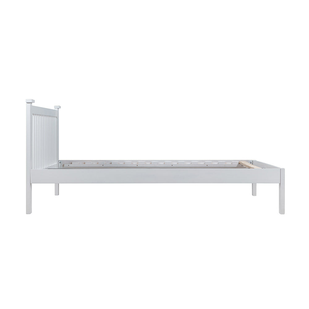 White wooden bed frame on a white background