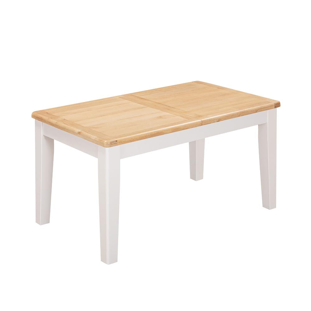 Wooden table with ight grey-beige base on a white background