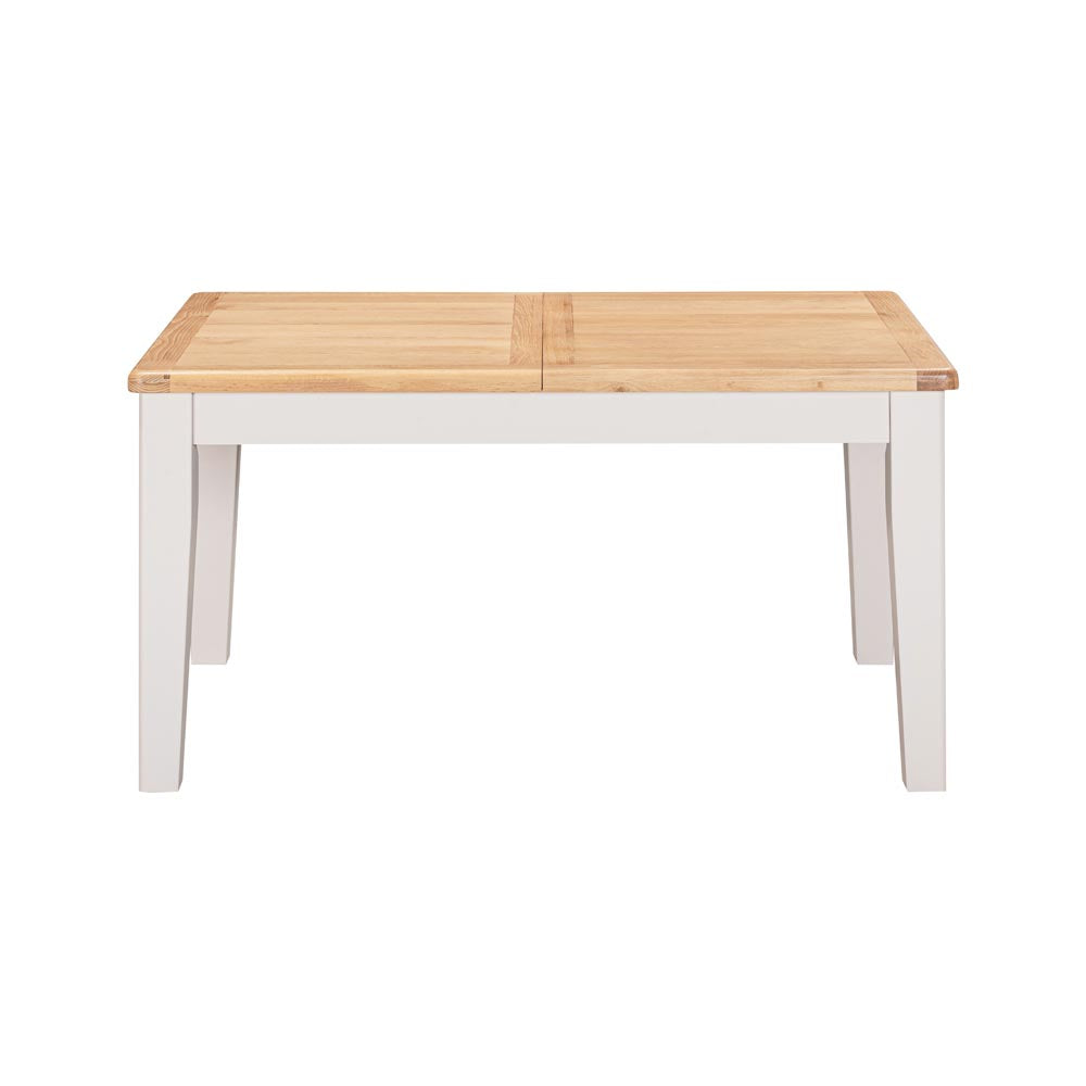Wooden table with ight grey-beige base on a white background
