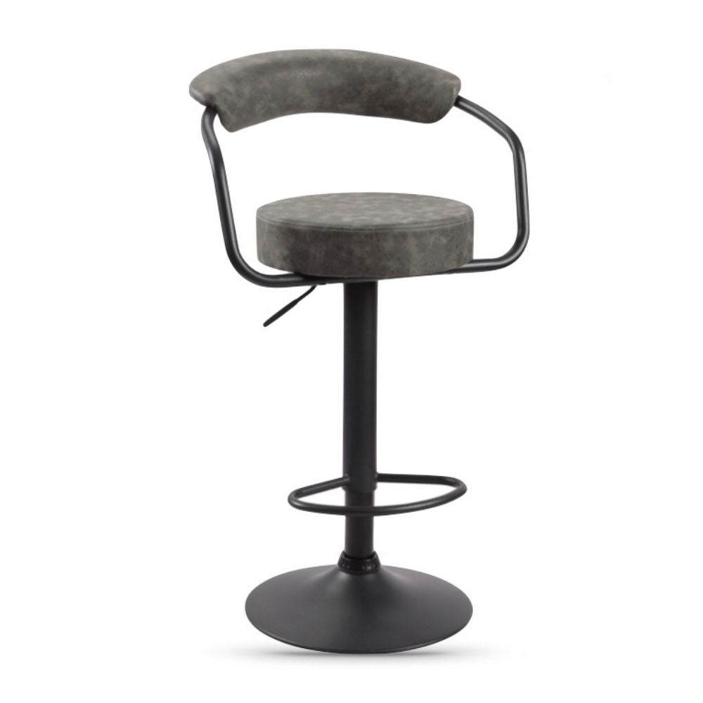 Gray gas lift bar stool  with a minimalist backrest on a white background