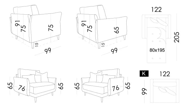 Dimensions and size of Helsinki Armchair day bed