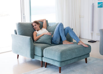 Helsinki LoveSeat in Blue with lady