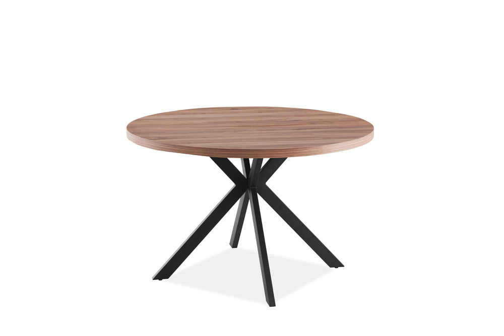 Fredrik 1.2m Round Dining Table Walnut effect. 4 Black legs - Studio Photo