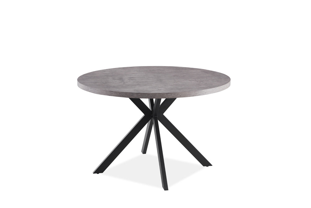 Fredrik 1.2m Round Dining Table Concrete effect. 4 Black legs - Studio Photo