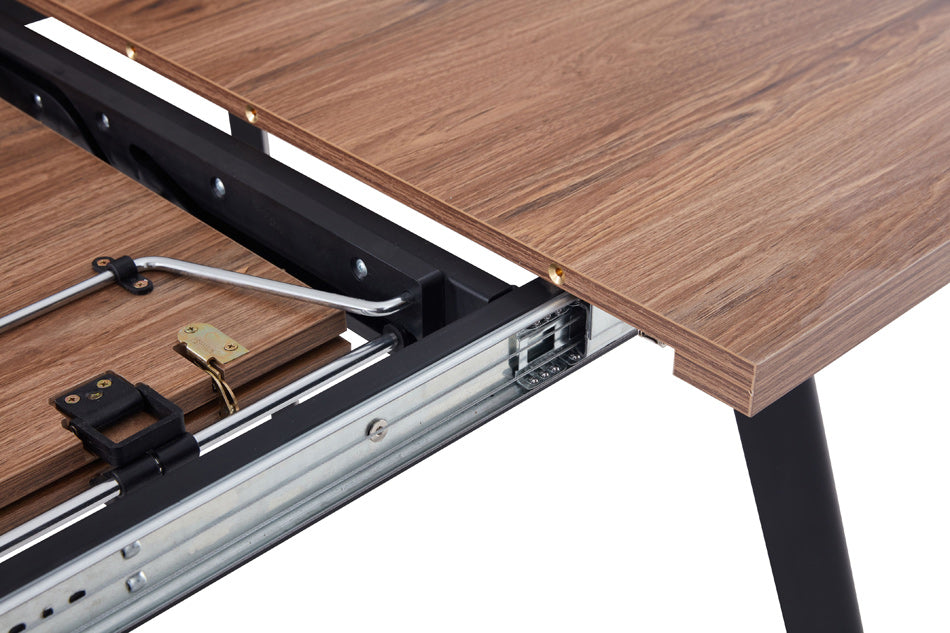 Close up of Extension Mechanism in Walnut Table. This is easy to use