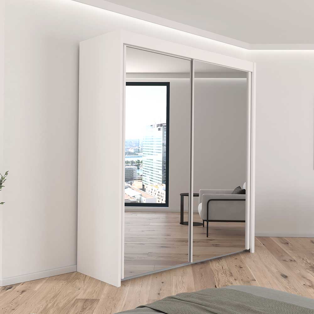 2 metre white wardrobe with mirrored sliding doors in a white bedroom.
