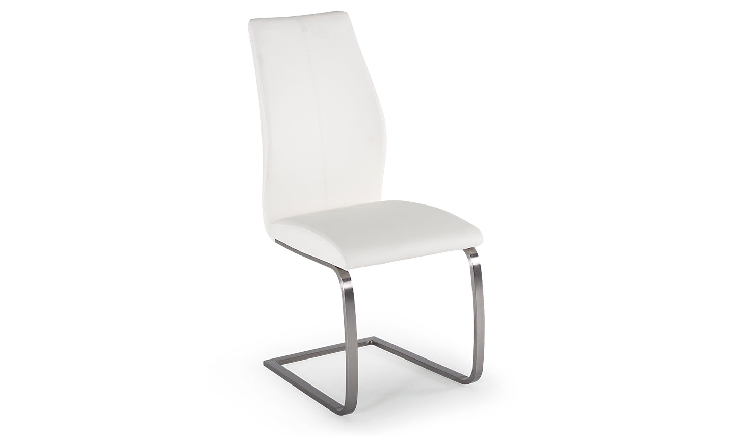 White chair with a metal frame on a white background
