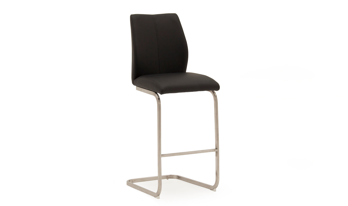 Black bar stool with a metal frame on a white background