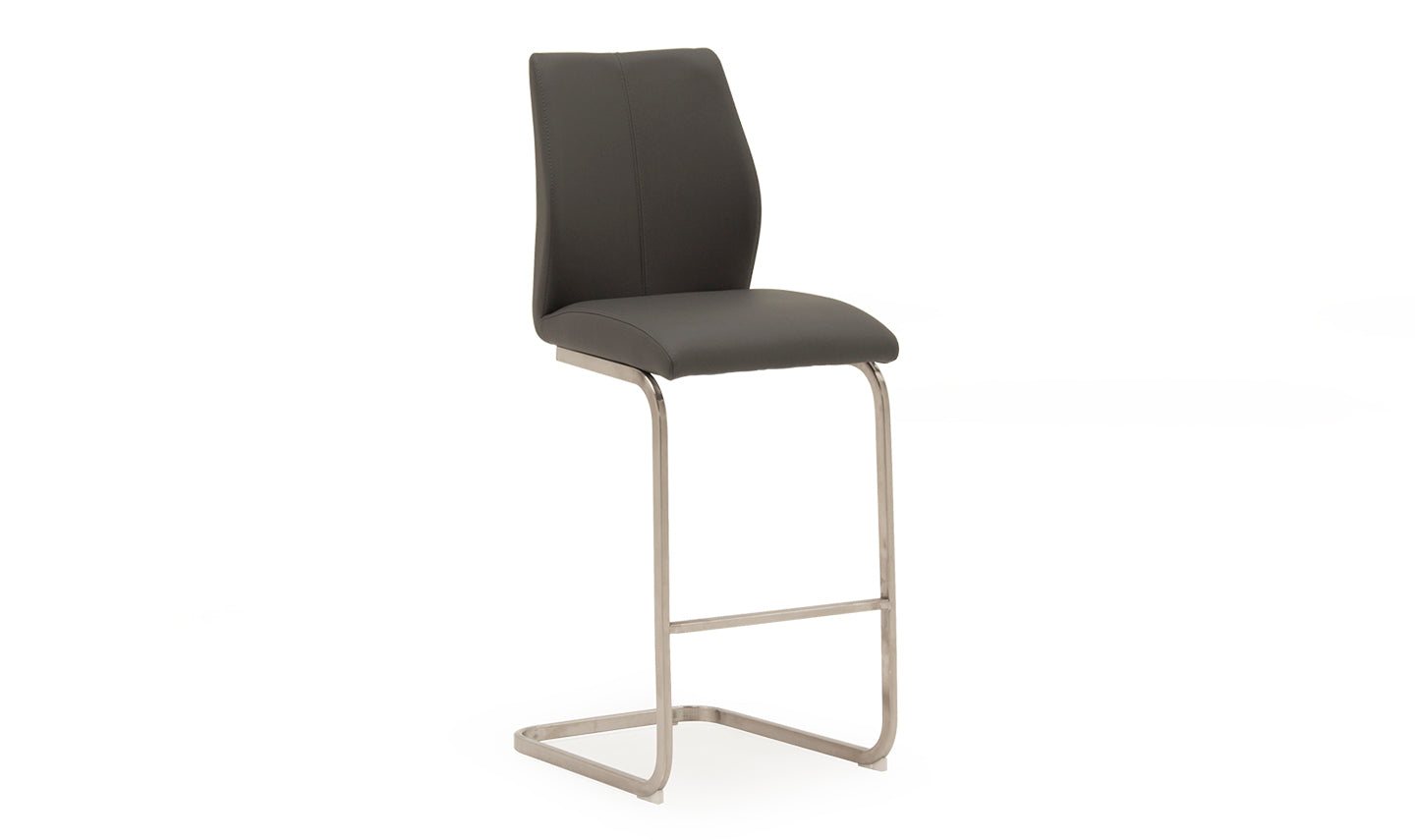 Black bar stool with a metal frame on a white background