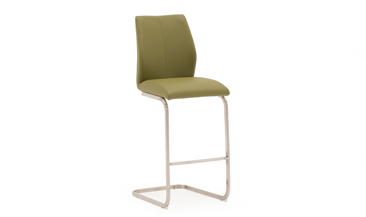 Olive green bar stool with a white background