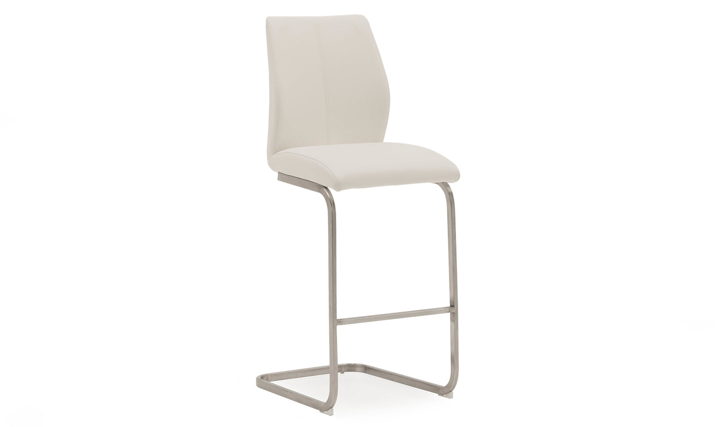 White bar stool with a metal frame on a white background