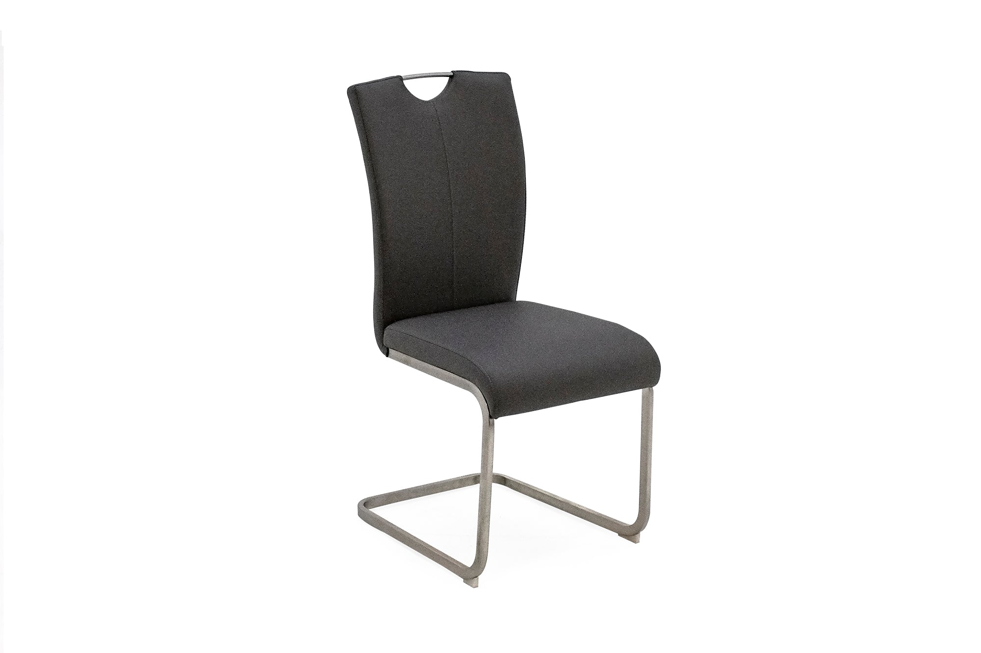 Black chair with a metal frame on a white background