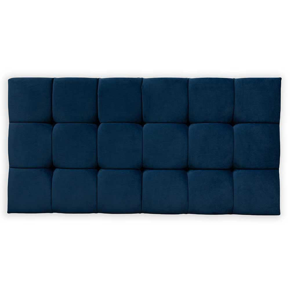 Navy blue tufted headboard on a white background